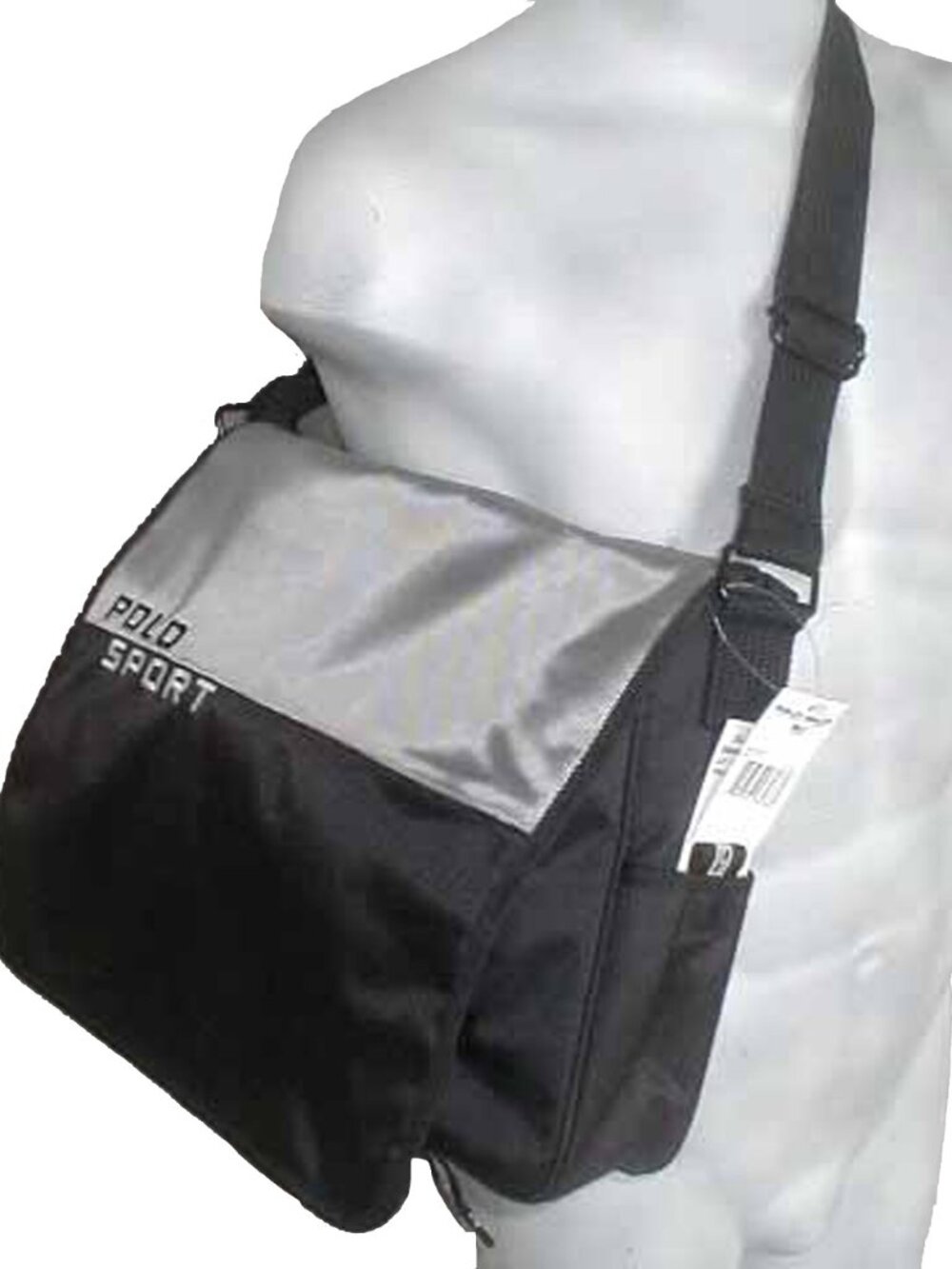 NEW Vintage Polo Sport Ralph Lauren Messenger Bag! Black Silver  Huge Polo Sport